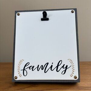 Family tabletop frame with clip to hold photos, 8" x 7"